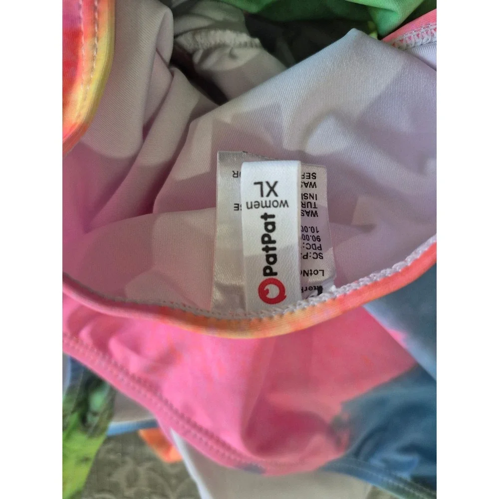 PatPat Womens Tie Dye High Waisted Two Piece Swimsuit Neon Pink Blue XL NWT - Picture 5 of 5